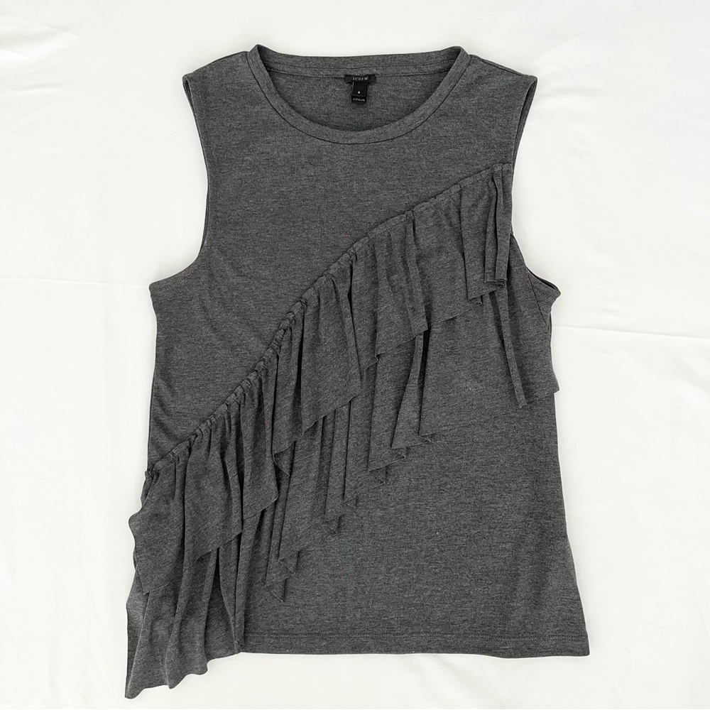 J.Crew Women's Tank Top Shirt Ruffles Size S Gray Jersey Knit Stretchy Feminine